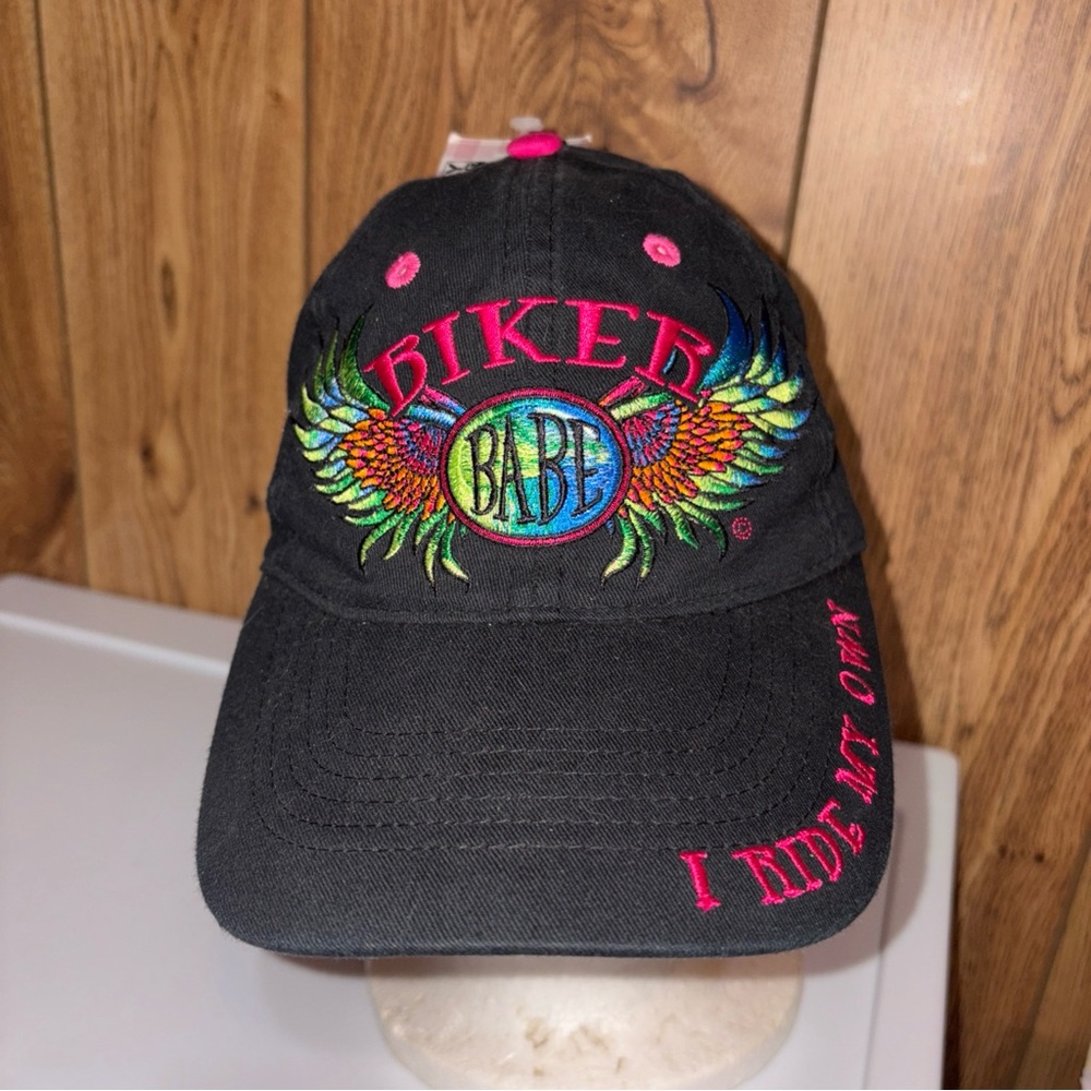 Biker Babe Black Cap with Colorful Embroidery